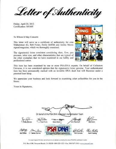 מוחמד עלי, בוב פוסטר, אמיל גריפית 'וארצ' י מור חתמו על שער מגזין הטבעת 01605-מגזיני אגרוף חתומים
