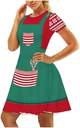 מכוער חג המולד שמלה לנשים צבע בלוק קצר שרוול מזדמן התלקחות נדנדה שמלת מסיבת חג שמלות חג המולד