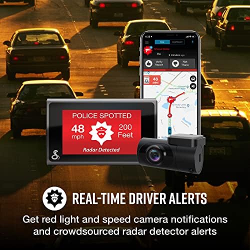 Cobra Smart Dash Cam + CAM אחורי-רזולוציית UHD 4K, Alexa מובנה, 3-מצלמות מסוגלות, התראות משטרה