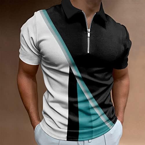 חולצות פולו לגברים, עבודת בגדים פסים יצירתיים מדפיסים חולצת רוכסן עם שרוולים קצרים של גברים