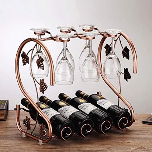 פשטות מסוגננת מתלה יין קטן עם מחזיק זכוכית, שולחן/משטח השיש/עמידה חופשית/מתכת, 4 בקבוק ו 6 כוסות מארגן כלי