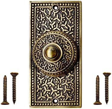 כפתור פעמון דלת Akatva עם סט ציר - 2 חתיכות צירי שער לגדרות עץ כבד - כפתור לחצן פעמון - כפתור