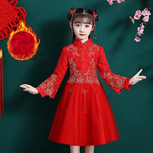 פעוטות ילדים בנות תינוקות ילדים פיות שמלות חנפו עבור לוח השנה הסיני השנה החדשה שמלה אדומה מרופדת