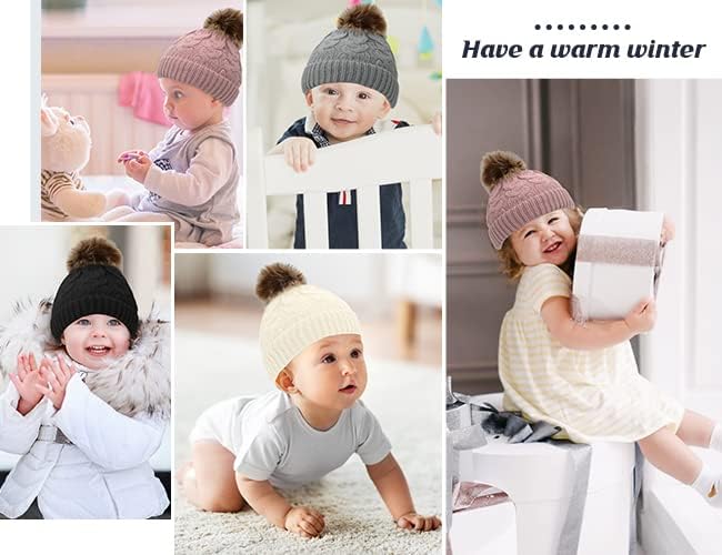 זנדו תינוק תינוק כובע חורפי סרוג כובעי תינוקות עבים פום פום פום כובע כפית סקי כובעי כובעים יילודים