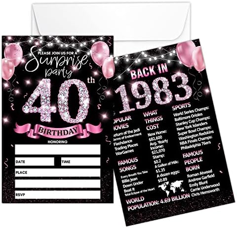 כרטיס הזמנה למסיבת יום הולדת 40 - זהב ורד מזמין עם חזרה בשנת 1983 הדפסת פוסטר על הזמינות מילוי
