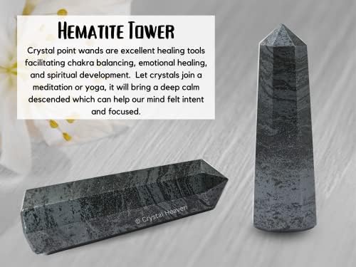 Aashita Creations Hematite Crystal מגדל אובליסק נקודה לצ'אקרה, ריפוי ומאזן - AAA כיתה מקורית מאושרת אבן חן אבן