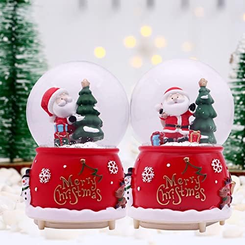סנטה קלאוס גלובוס שלג עם תאורה צבעונית מיני שולחן עבודה עיצוב מוסיקה לחג המולד גלובוס שלג קישוט
