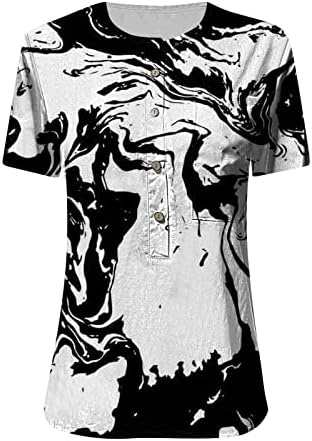 חולצת צוואר כותנה או חולצה לנשים טוניקה מזדמנת שרוולים קצרים צמרות עיצוב אבזם דפוס אביב אביב