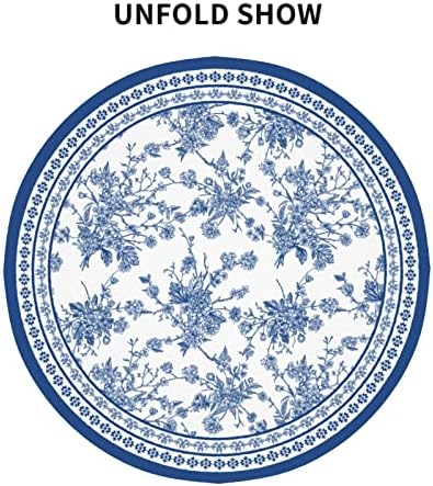 SweetShow כחול כהה שולחן פרחוני מפת שולחן כפרי וינטג 'כחול לבן שולחן עגול עגול 60 אינץ