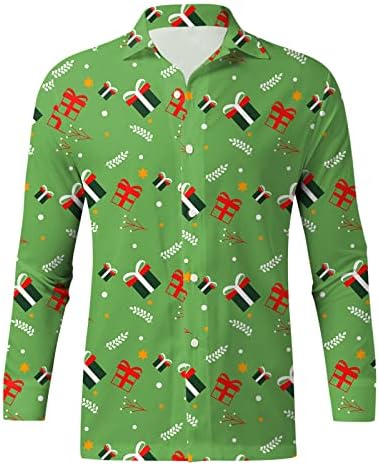 חולצות חג המולד של ווקאצ'י לגברים, כפתור למטה חג המולד סנטה קלאוס תלבושות מסיבת צווארון דש