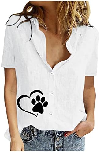 חולצות פשתן כותנה בקיץ כפתור לנשים שרוול קצר כפתור מטה מטה