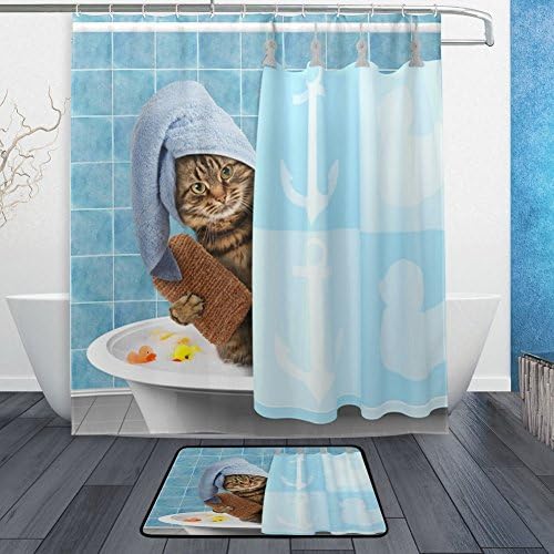פנגקון בעלי חיים וילון מקלחת סט תפאורה לחדר אמבטיה - וילון אמבטיה של עיצוב חום חום מצחיק - 12 יח