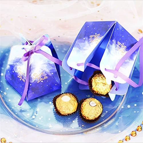 קופסת סוכריות חתונה חדשה, קופסת ממתקים סגולה משושה, קופסת ממתקים נייר, 2.36 × 3.35, 50 יחידות