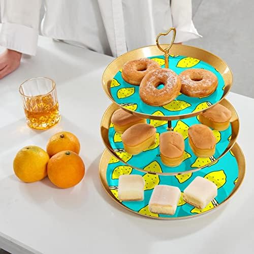3 דוכן קאפקייקס שכבה עם מוט זהב מוט פלסטיק מגד קינוח קינוח דפוס לימון חמוד תצוגת ממתקי פירות לחתונה למסיבת תה