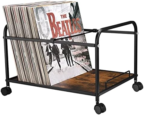 ארגז אחסון תקליטים של דק ויניל עם גלגלים, מחזיק אחסון LP Black Metal עד 80 LP, תיבת מארגן התקליטים לאלבומים