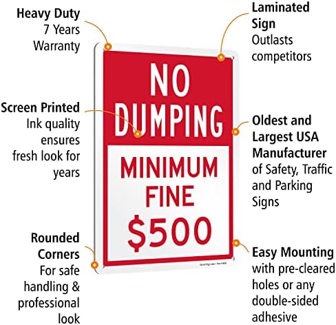 SmartSign No Dumping - מינימום שלט מתכת של 500 דולר עדין, 14X10 אינץ