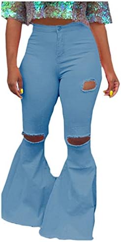 ג'ינס לנשים חור אופנה כפתור רוכסן אשה ג'ינס מכנסי רגל רחבים חותכים מגפי שחור מכנסיים מכנסיים מכנסיים מכנסיים