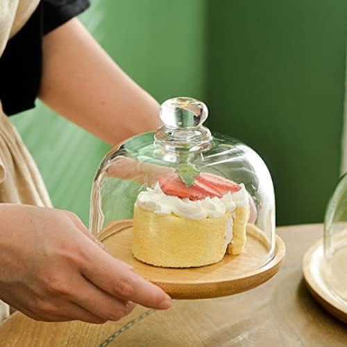 אונונה זכוכית כיפה עם עץ בסיס מיני עוגת דוכן זכוכית תצוגת כיפת קלוש עץ שרת דוכן הקאפקייקס מקרון