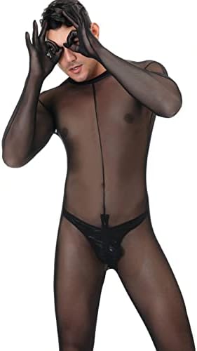 מאייפו-ג 'י ג' יי גברים חתיכה אחת לראות דרך רשת בגד גוף דמוי עור היאבקות בגד גוף סיסי סרבל