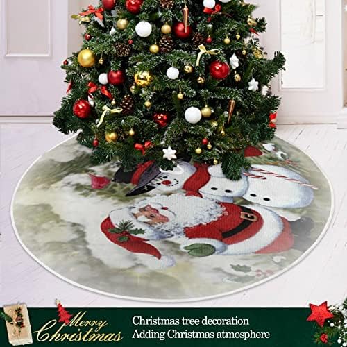 קישוט חצאית עץ חג המולד של Alaza, קישוט חצאית מיני עץ מיני קטן 35.4 אינץ 'עם סנטה קלאוס ואיש שלג לחג המולד לחג