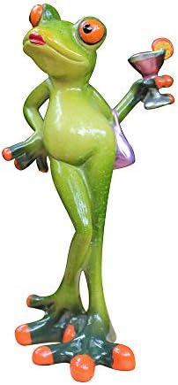 עיצוב צפרדע יצירתי תלת מימדי, פסלון צפרדע ליידי מחזיק קוקטייל, חידוש חיה צפרדע פסל שרף קישוט
