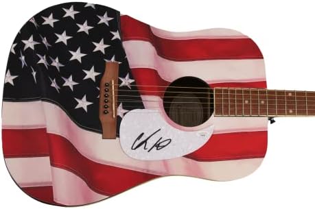 כריס ליין חתם על חתימה בגודל מלא יחיד במינו מותאם אישית 1/1 דגל אמריקאי גיבסון אפיפון גיטרה אקוסטית עם