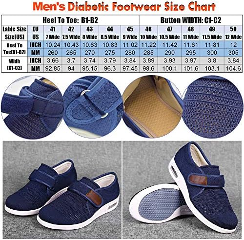 נעלי סוכרת לגברים של W & Lesvago עם סגירות מתכווננות, נעלי הליכה ברוחב רוחב לא החלקה קל משקל לבצרה