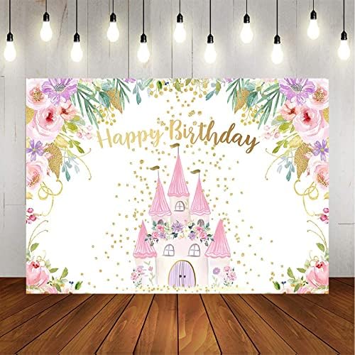 אבזאנו נסיכת טירת יום הולדת רקע פרחי נסיכת רקע מסיבת יום הולדת רקע זהב נקודות בנות עוגת יום הולדת קישוטי שולחן,
