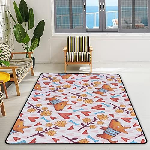 שטיח שטיח רך של צינגזה שטיחים גדולים, כלבים חמודים על שטיח מקורה נוח פרחוני, מחצלת משחק לתינוקות