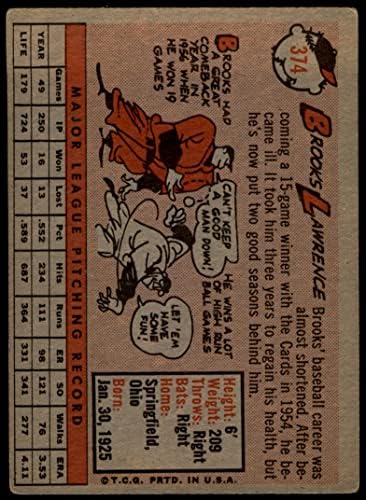 1958 Topps 374 Brooks Lawrence Cincinnati Reds Dean's Cards 2 - אדומים טובים