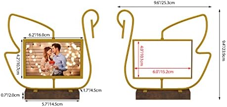 מסגרת תמונה של ברבור זהב 4x6 זהב, מסגרת צילום מתכת מסתובבת עם בסיס עץ לתצוגת שולחן, מתנה ליום האהבה