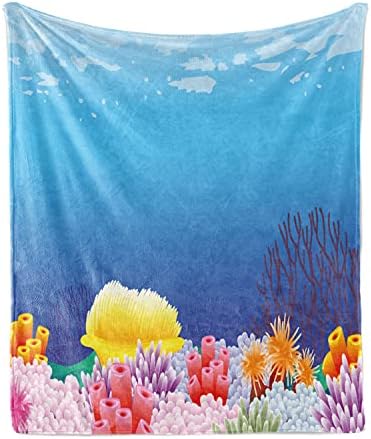 שמיכה לזרוק לאקווריום, צמחים מתחת למים נושא הרכב בוטני עם מגוון אלמוגים צבעוני, חתיכת מבטא צמר פלנל כיסוי ספה