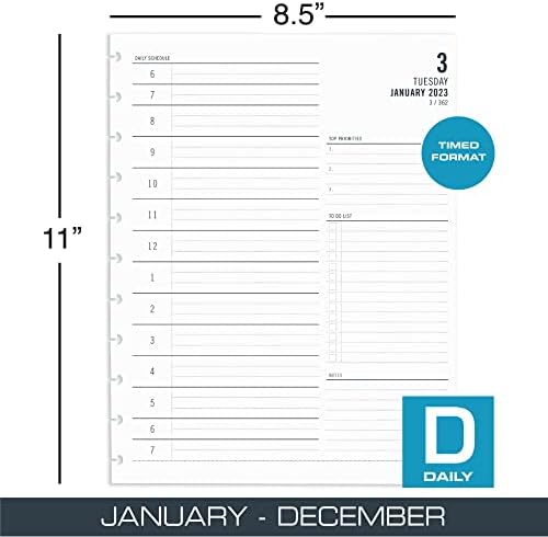 דפי מילוי יומיים של TUL® DISCBOUND, גודל מכתב, ינואר עד דצמבר 2023