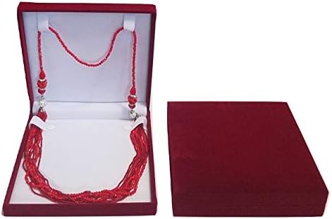 JM XXL במיוחד קופסת מתנה קטיפה בורגונדית גדולה במיוחד לתכשיטים קבועים - צמיד שרשרת ארוך, מארגן תכשיטים לנסיעות