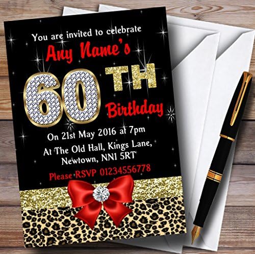 יהלום אדום ונמר הדפיסו הזמנות מותאמות אישית למסיבת יום הולדת 60