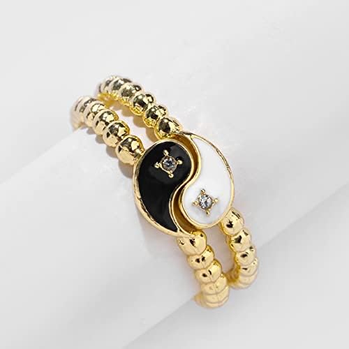 קולסו מינימליסטי זהב צבע מתכת יין ויאנג טבעת סט לנשים בנות אופנה פשוט זעיר טבעת תכשיטי זוג-35993