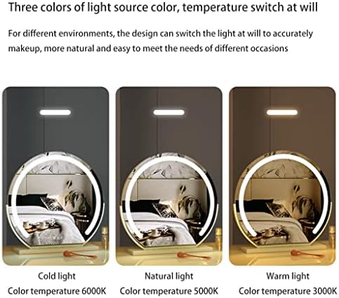 פיפור שולחן עבודה איפור מראה עם אורות, 360 סיבוב מראה איפור עם 3 צבעים ניתן לעמעום אור ולחבר אספקת חשמל,חכם מגע