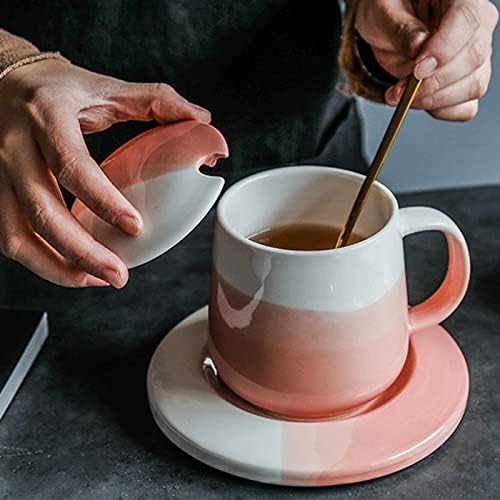 ספל קרמיקה של כוס Ldchnh עם מכסה כוס קפה כוס ארוחת בוקר כוס ספל קפה כוסות תה סט כוס
