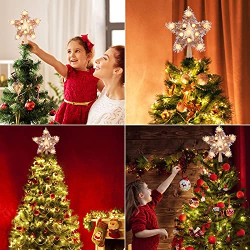 טופר עץ כוכב חג המולד מובנה ב -11 נורות רדיפת כסף משקף עץ עץ כוכב לעיצוב עץ חג המולד