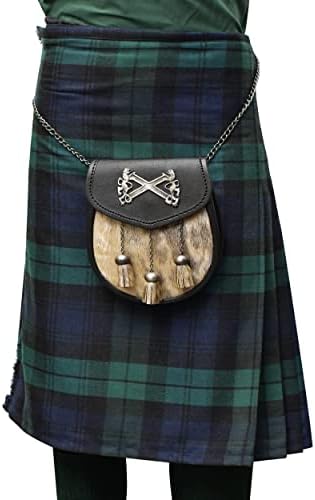 Highland Redstone Scottish Kilt Semi שמלת עור אמיתי ספורן