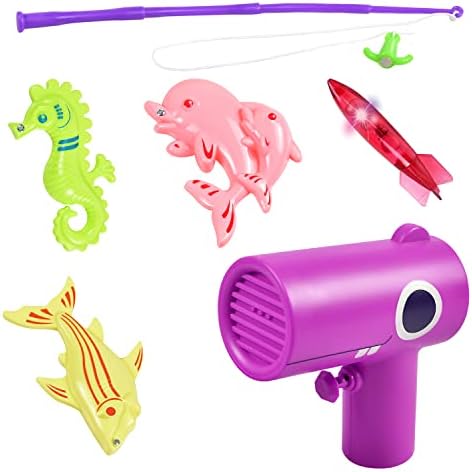 סט צעצועי אמבטיה לילדים, אקדח מים וטורפדו מהבהב וצעצועי דיג 6 חבילה לאמבטיה, בריכת שחייה, מתנה לילדים בני
