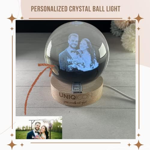 Uniqicon מתנות בהתאמה אישית 3D חריטת צילום כדור בדולח LED LEDE NIGHT Light Voice הודעה