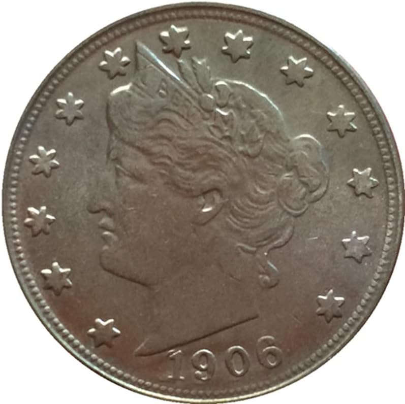 21MM1906 אמריקאי 5 סנט ניקל מטבע מטבע פליז מצופה ניקל מלאכות עתיקות מטבעות זיכרון זרות