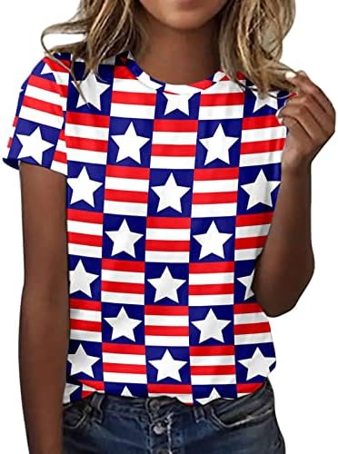 חולצות מיאשוי עם שרוולים ארוכים לנשים נשים מקרית יום העצמאות מודפס שרוול קצר צוואר לא נשים קיץ