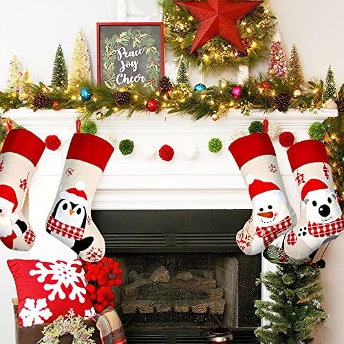 גרבי חג מולד יוטה, 4 חבילות 18 אינץ 'גרבי חג המולד גרבי חג מולד כפרי גדול עם סנטה, איש שלג, דוב,