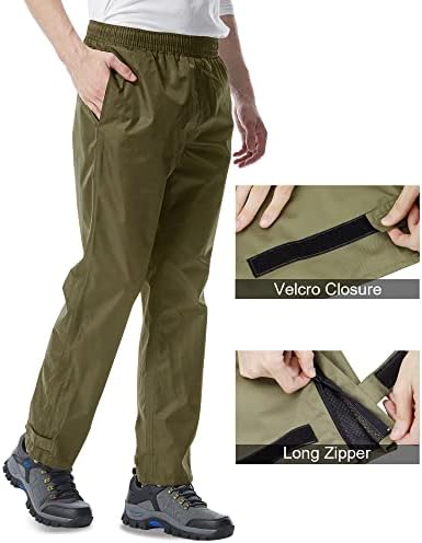 מכנסי גשם של Icreek גברים אטומים למים אטומים לנשימה קל משקל על מכנסיים עובדים גשם בחוץ לטיולים רגליים, גולף, דיג