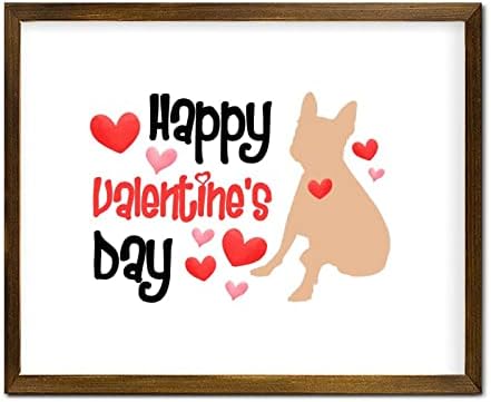 ולנטיין אדום לב כלב צללית עץ עץ ממוסגר שלט קיר שמח יום האהבה כלב חיות מחמד עץ ממוסגר קיר תליה שלט אמנות