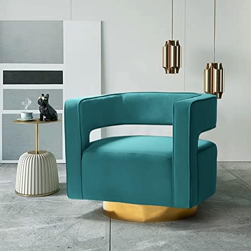 כיסא חבית מבטא מסתובב ביתי של טינה, מודרני מעוקל גב פתוח מסתובב מבטא כיסא קטיפה חבית 3 עם בסיס מתכת זהב,