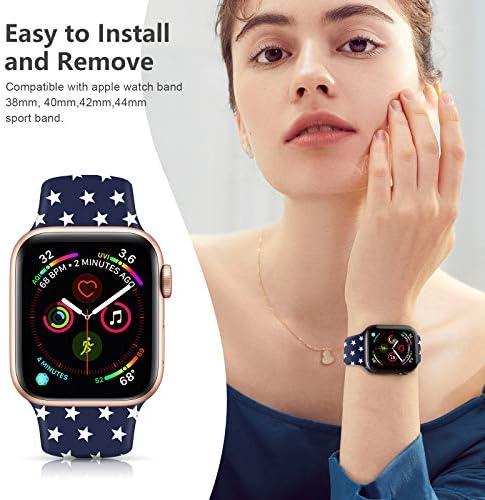 Ohotlove תואם ל- Apple Watch 38 ממ 40 ממ 41 ממ 42 ממ 44 ממ 45 ממ לנשים גברים, דפוס סיליקון רך מודפס להקת