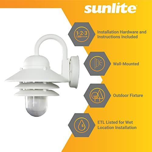 Sunlite 41367-SU בסגנון ימי מתקן קיר חיצוני, שקע בסיס בינוני, פוליקרבונט עמיד למזג אוויר, עדשת